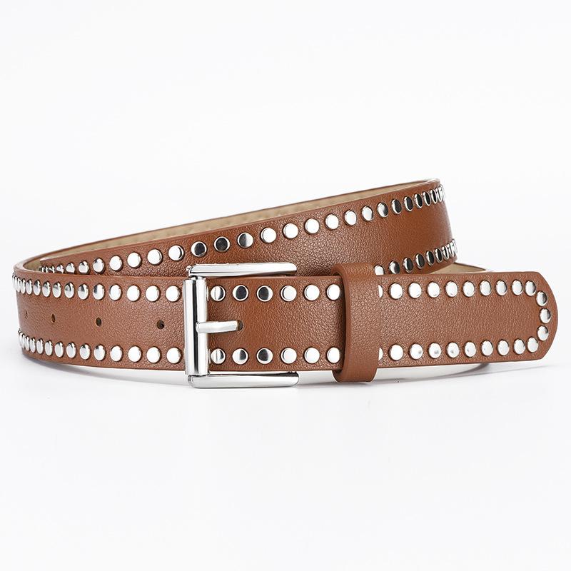 Punk Style Rivet Decorative Pin Buckle Pu Leather Belt, High-End Women'S Jeans Belt