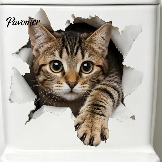 Modern Bathroom Interior Decoration 3D Realistic Cat Toilet Sticker, Waterproof PVC Lid Decal, Removable Easy Apply Seat Stickers Self-adhesive Kitten