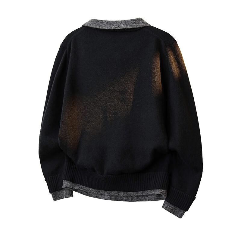 MEDE Men's Faux Two-Piece Shirt Collar Knit Sweater