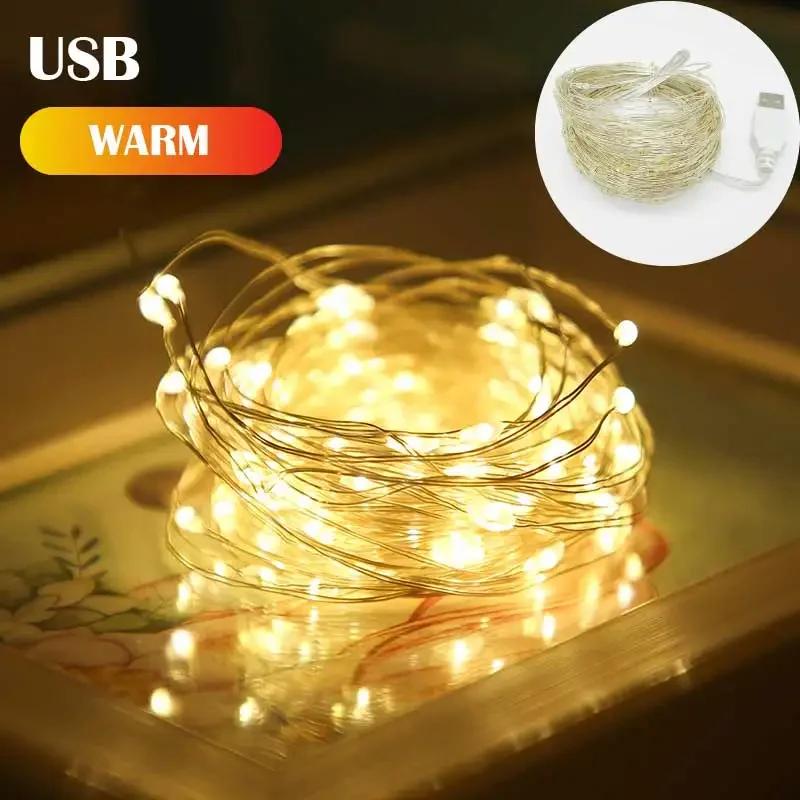 

USB LED Silver Wire Wreath Light String Waterproof Indoor Decorative Atmosphere Light for Christmas, Wedding, Festival, Party 1m 10LED теплим білим кольором