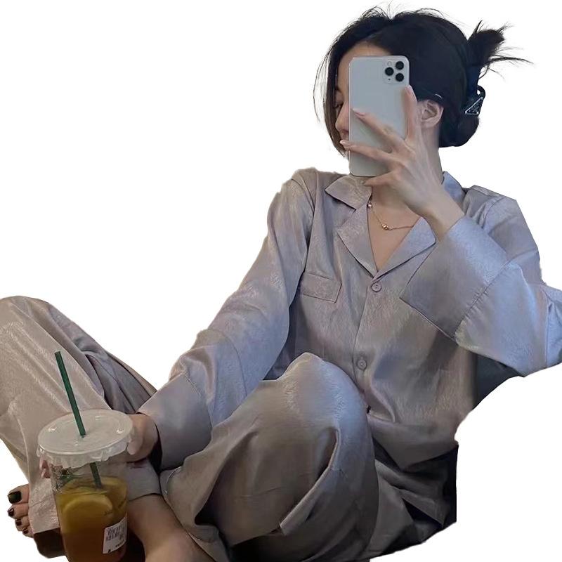 Chaebol Daughter Temperament High-Grade Texture Pajamas Women'S Long-Sleeved Trousers Spring And Summer Ice Silk Texture Loungewear