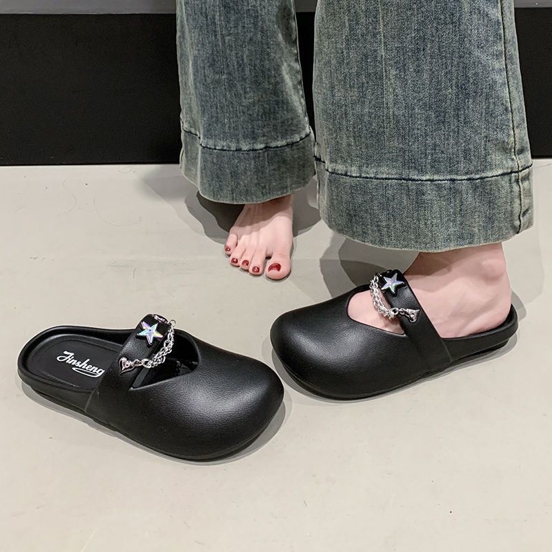 Versatile casual beach half slippers, fashionable outer wear, star thick bottom to increase the height of stepping on shit, Baotou drag 2025 summer ne