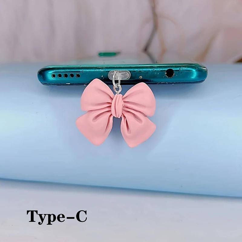 1 buc. Dop de Praf Drăguț cu Fundiță Roz pentru Telefon Accesorii Decorațiune Pandantiv Suspendat pentru IPhone pentru Samsung Port de Încărcare Type-C