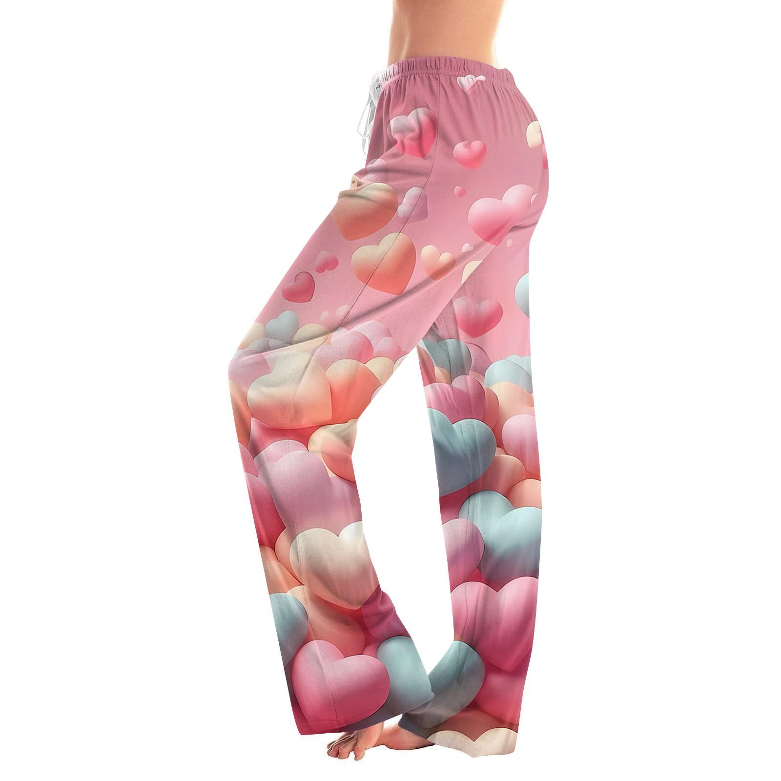 

Женские повседневные прямые брюки с принтом в виде сердца ко Дню святого Валентина XL розовый