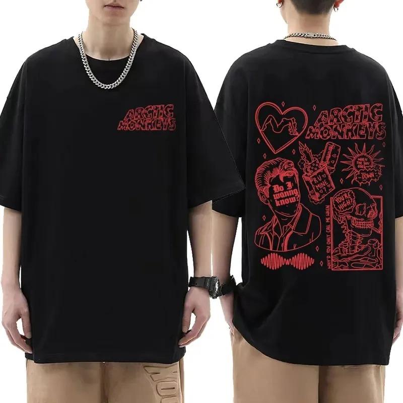 Cotton Arctic Monkeys Inspired T Shirt Album List Doodle Print Vintage T-shirt Men Hip Hop Punk Short Sleeve Tshirts Streetwear