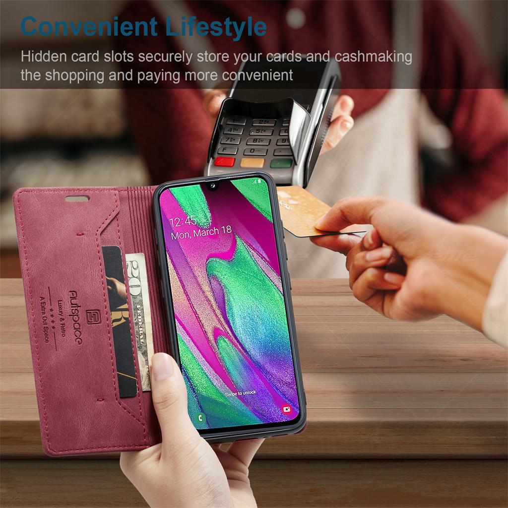Premium Vintage Leather Wallet Case for Samsung Galaxy A40 - RFID Blocking, Flip Cover with Card Slots (4 Colors)