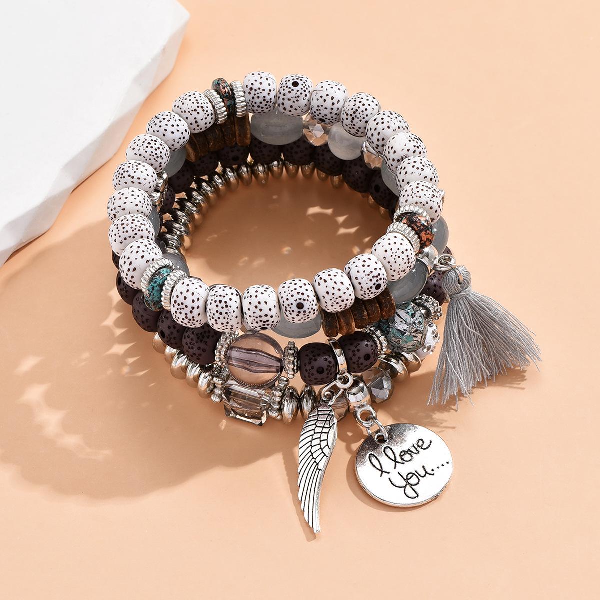 

Европейский и американский хрустальный бирюзовый набор браслетов с кисточкой из сплава в виде листа - 4 штуки