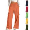 Damen Casual Mode Einfarbig Elastischer Bund Kordelzug Arbeitskleidung Weitbeinige Hose mit Taschen
