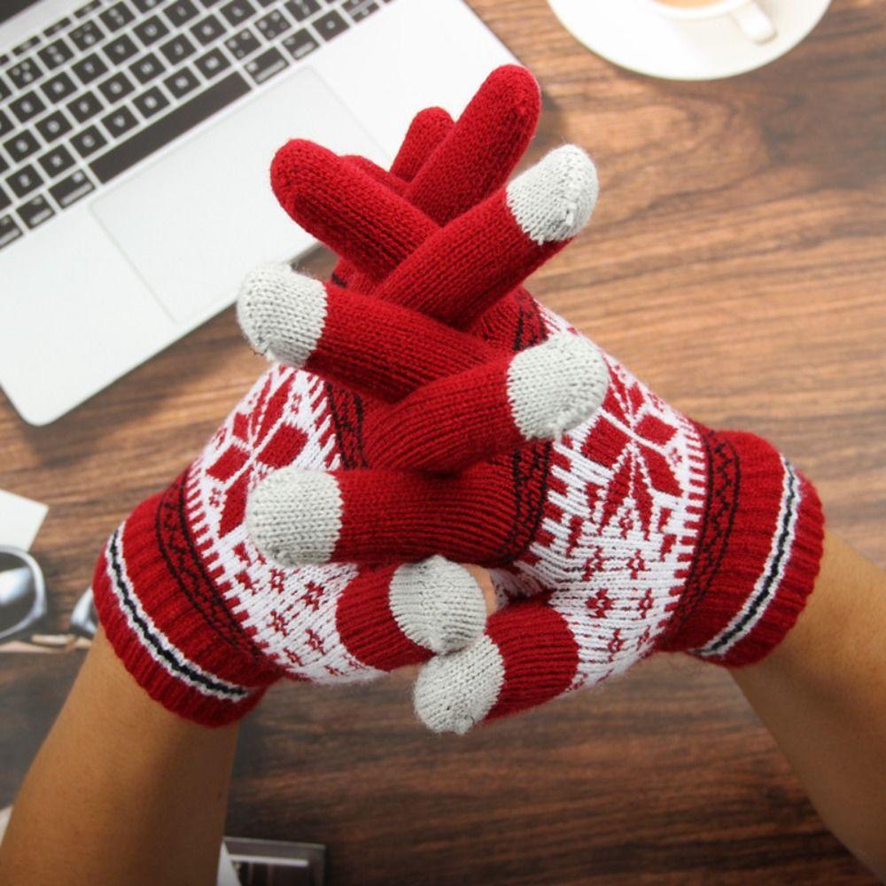Men Student Full Fingers Gloves Christmas Snowflakes Gloves Unisex Gloves Korean Style Mittens