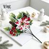 Home Interior Floral Accents 5 Heads Artificial Poinsettia Flowers, Christmas Fake Pine Berry Decoration, Flowers Fade-Resistant Red And White