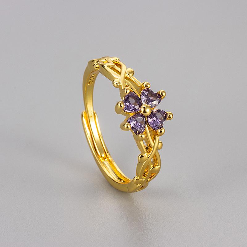 Vintage Micro Pave Zircon Four Leaf Clover Ring Women Fashion Vine Wrapped Adjustable Index Finger Ring Jewelry