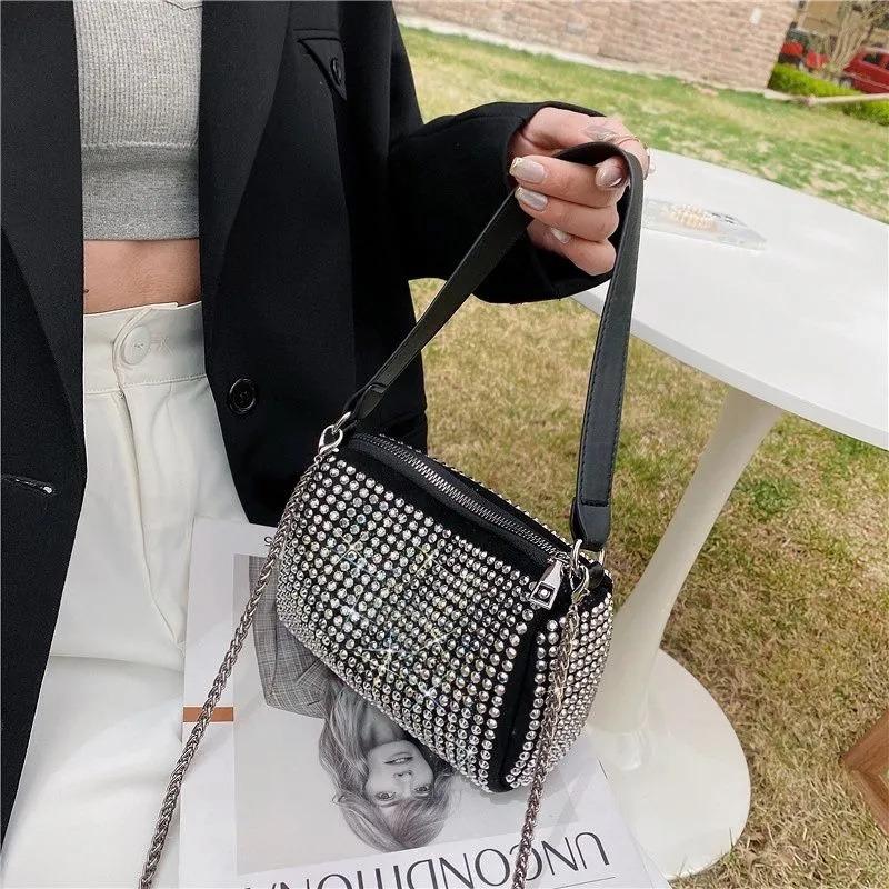 Textured rhinestone bag, this new trendy diamond bag, underarm bag, fresh one-shoulder messenger women's bag.