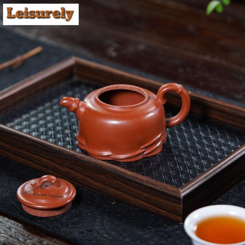 111ml Elegant Yixing Purple Clay Teapots Handmade Oblique Bamboo Pot Raw Ore Downhill Mud Kettle Chinese Zisha Teaset Accessorie