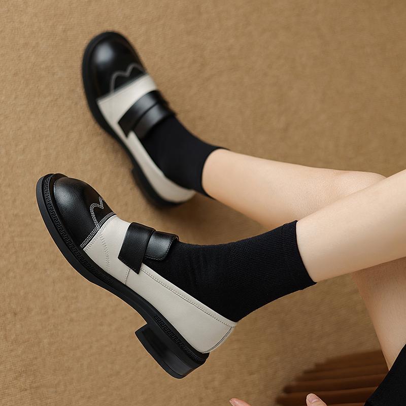 2024 Spring Summer Classic Women Pumps Mature Vintage Mixed Colors Genuine Leather Low Heels Shoes Woman Working Casual Shoes