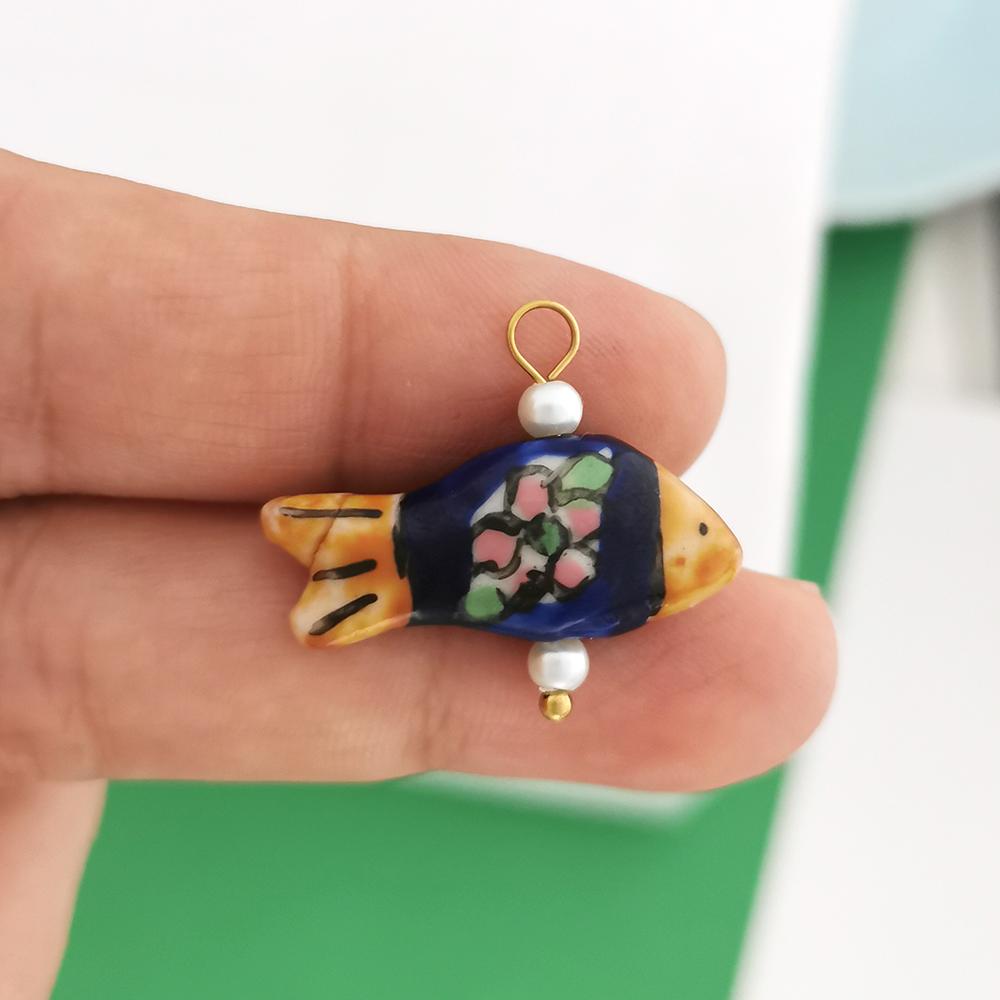 1 stk Keramik Vedhæng Sneglehus Charme Fisk Skal Søstjerne Delfin Rustfrit Stål PVD Guld til Halskæde Armbånd