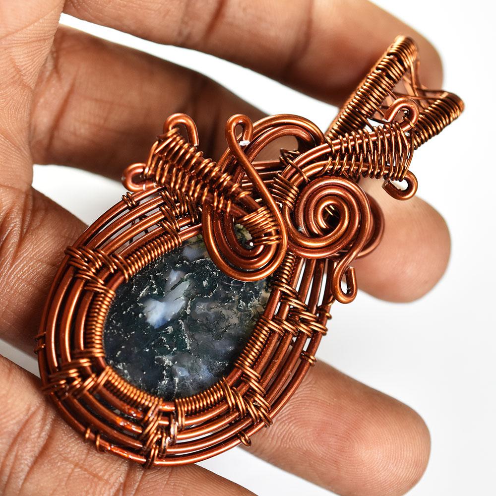 Quality 61.75 ct Natural Jasper Pear Cut Copper Wrapped Pendant Gemstone Jewelry Gift