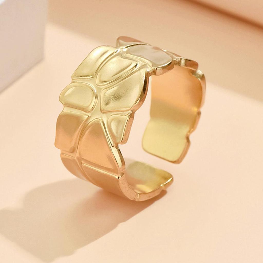 European & American Geometric Wide Band Irregular Open Stainless Steel Adjustable Ring