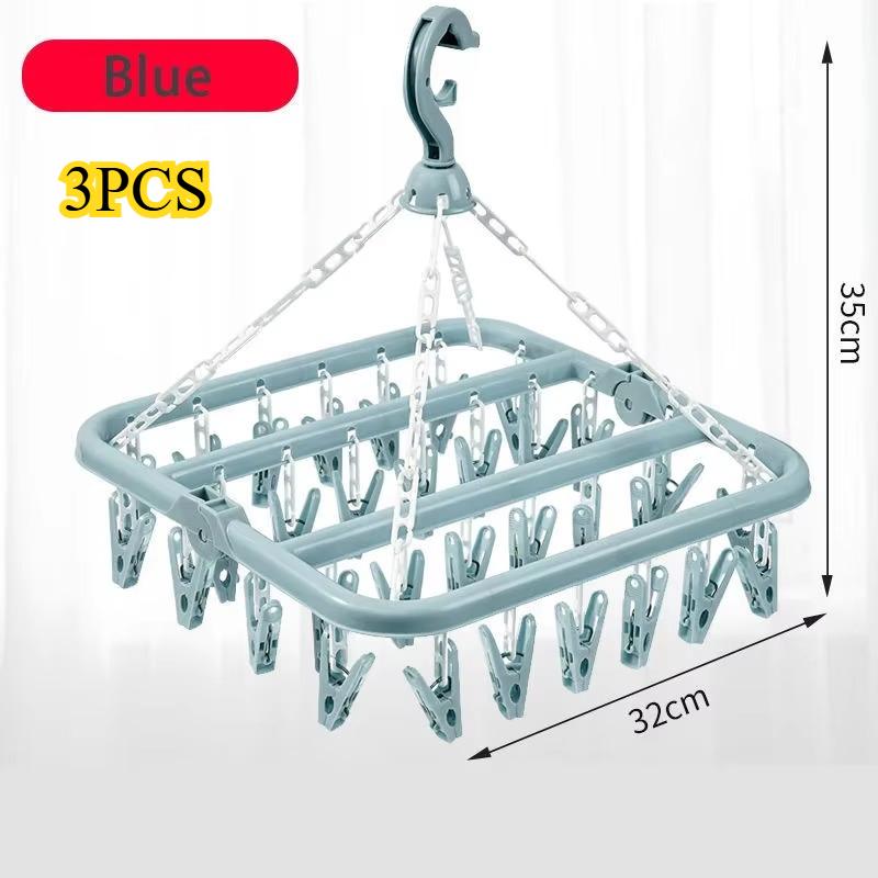

Вешалка для сушки одежды с 32 прищепками и складная подвесная сушилка для носков, бюстгальтеров, полотенец, нижнего белья, шляп, шарфов, брюк, детской одежды