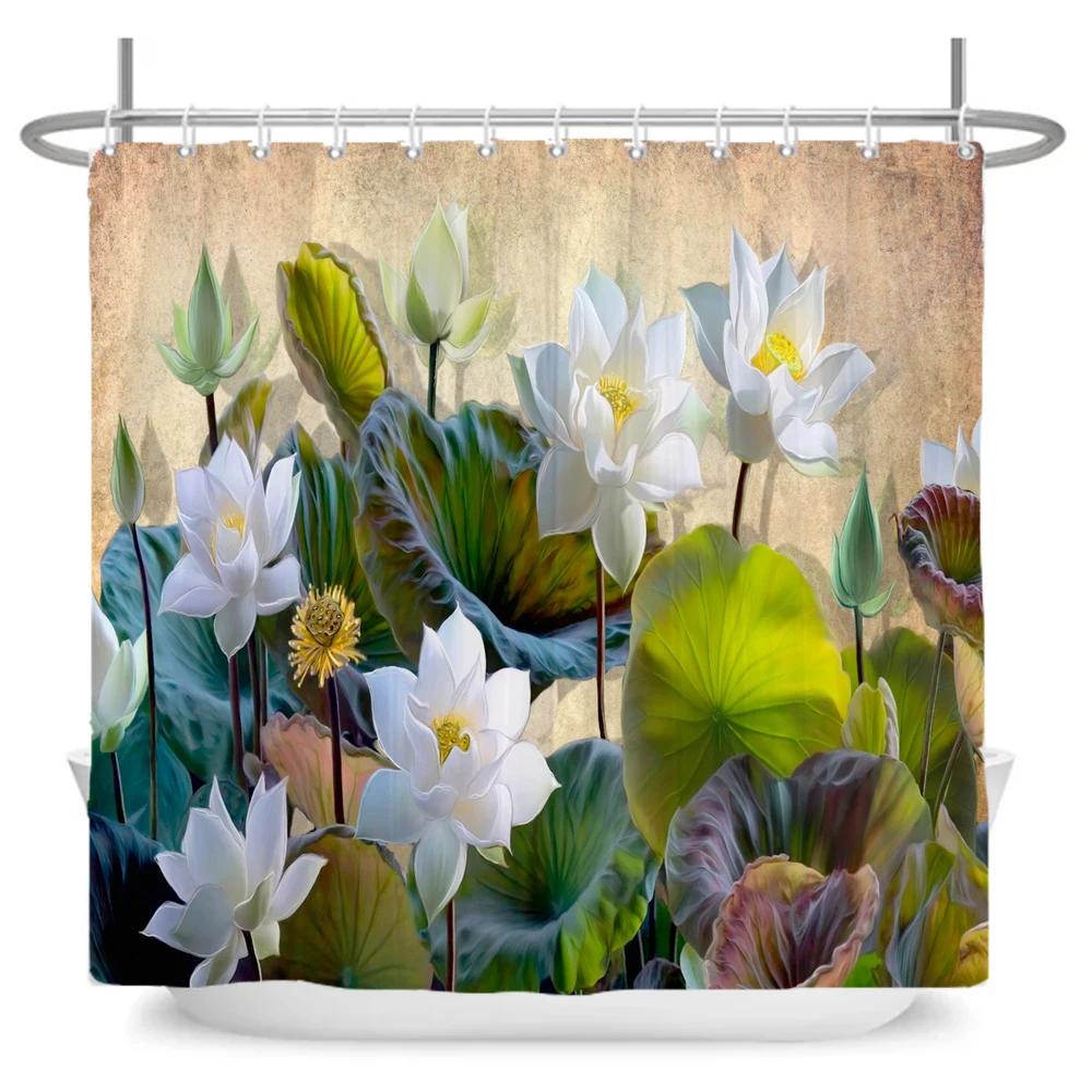 Japanese Style Flower And Bird Plants Shower Curtain 3D Flowers Polyester Fabric Bathroom Curtains Bath Screen Decor Curtain W60H190(CM)-1 Pcs