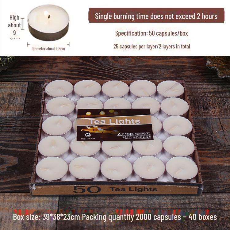 50pcs Box of Romantic Aluminum Shell Tea Candles - Creative Birthday Love Design, White Wax for Weddings & Hotels