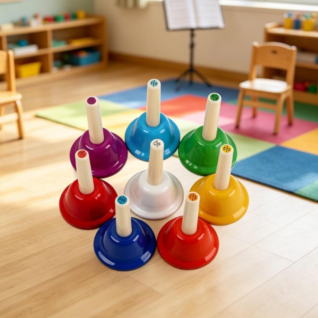 Hand Bell Color-Coded Musical Handbell Metal for Classroom, Children, Beginners