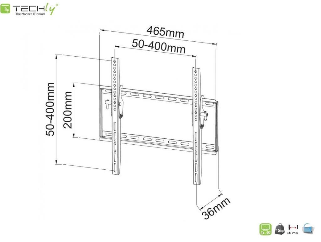 Techly 23"-55" Slim Wall Mount, 45kg