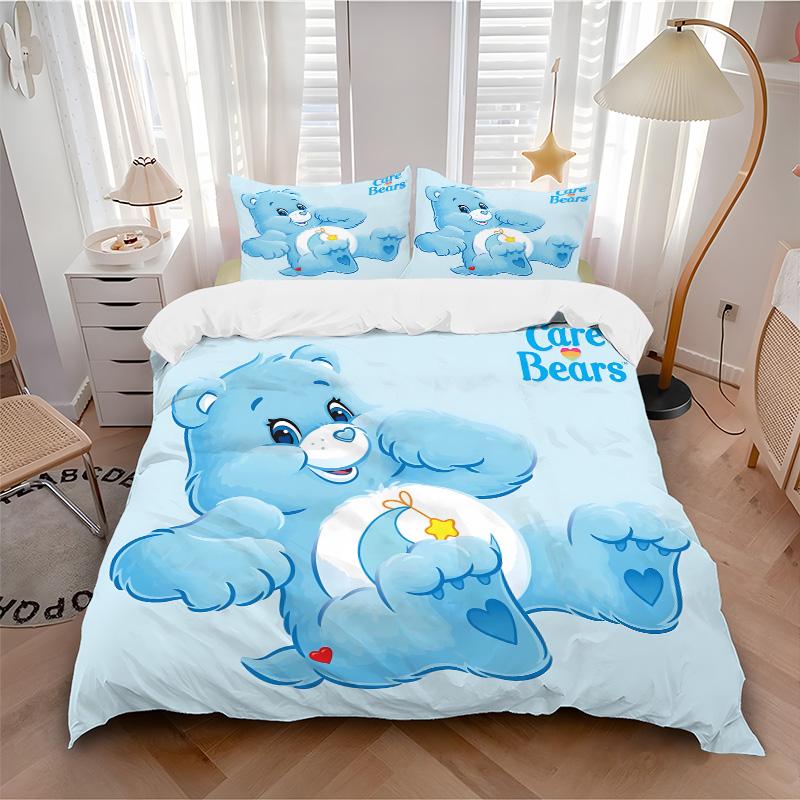 Care Bears Blue Heart Print 3Pcs Bedding Setduvet Cover With 2 Bedropillowcase Home Birthday Gift