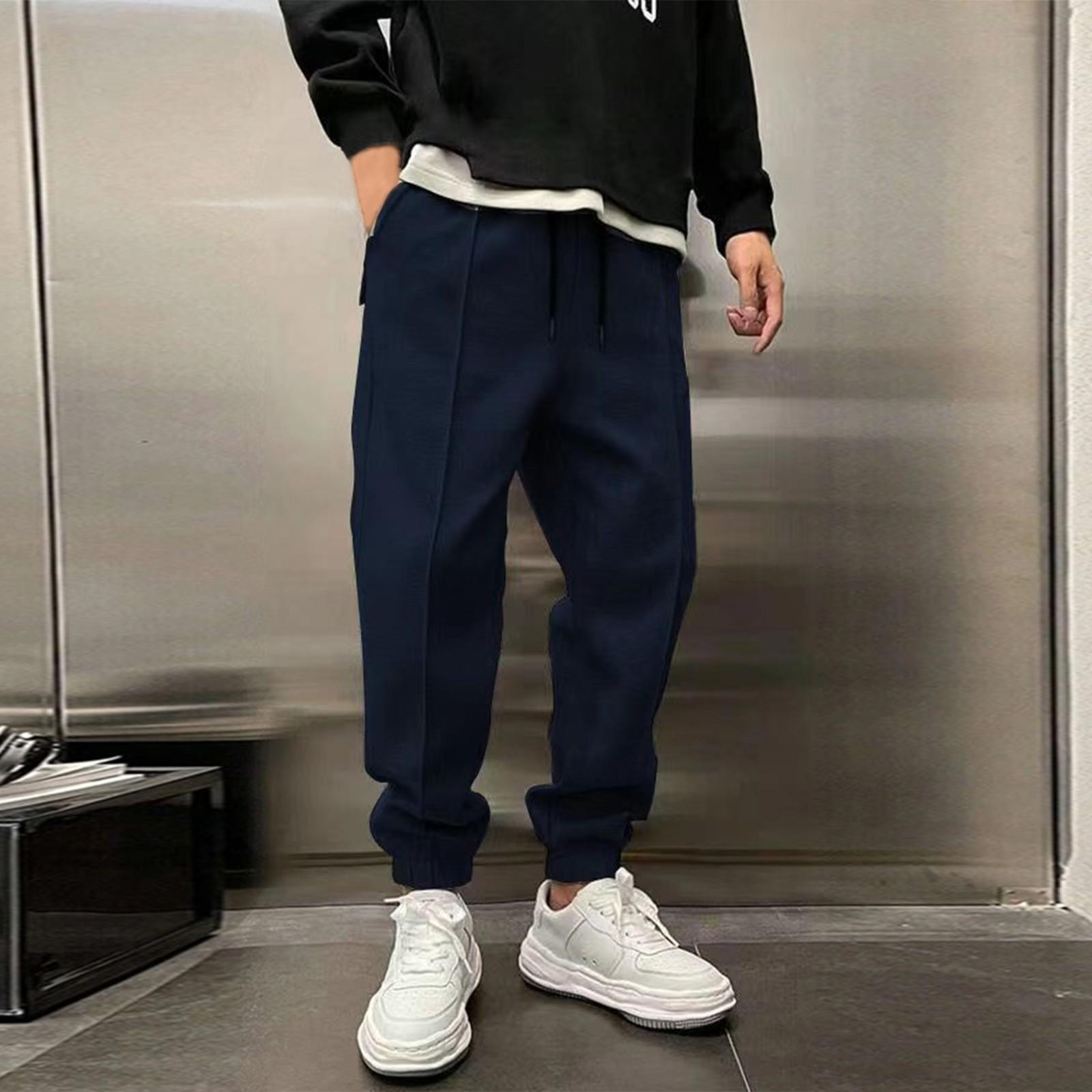 

Мужские повседневные спортивные штаны с завязками и широкими штанинами XL тёмно-синий