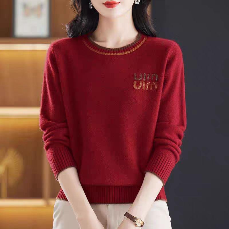 Round-neck Sweater Women's Long-sleeved Knitted Sweater Solid-color Top Loose and Warm Knitted Sweater with Pullover Underneath