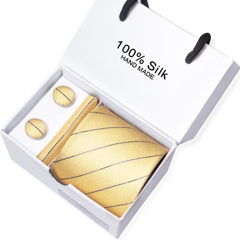 Men'S Business Tie Square Scarf Gift Box Striped Plain Suit Shirt Tie Black Gift Box Set