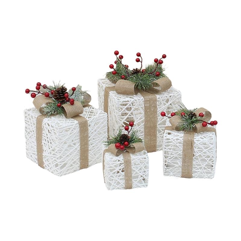 1Set LED Lighted Gift Boxes for Festive Decorations, Powered by Main, LED Lights