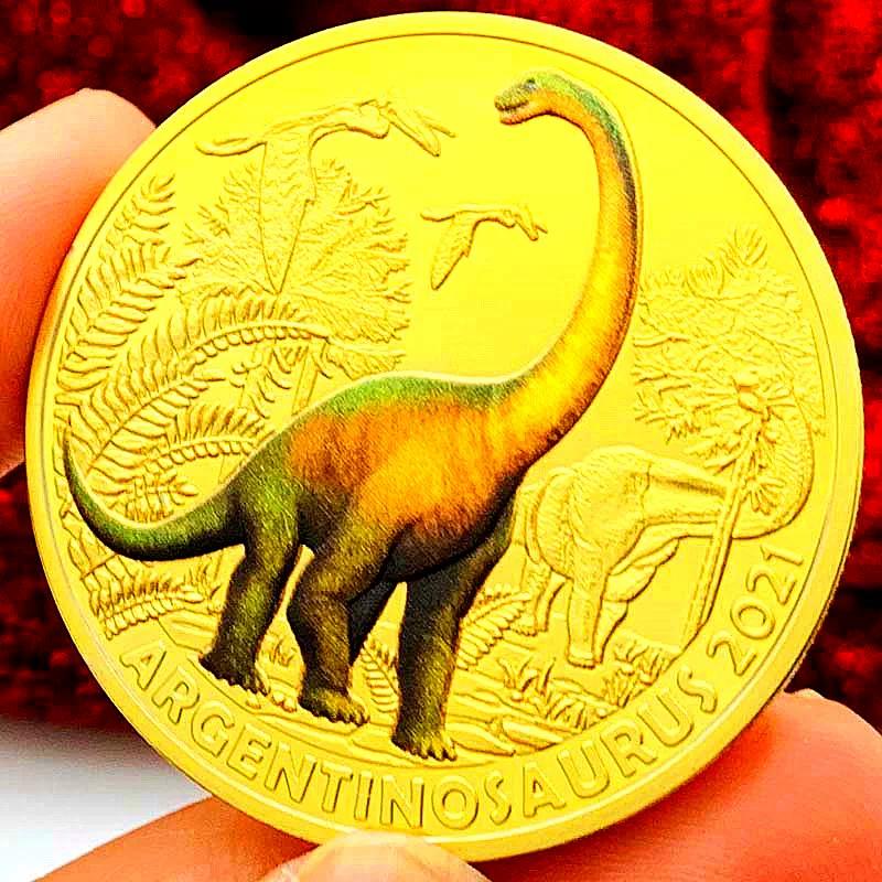 Dinosaur Animal Tyrannosaurus Rex Gold Plated Color Printing Commemorative Medal Creative Craft Gold Coin Velociraptor Children's Gift Coin