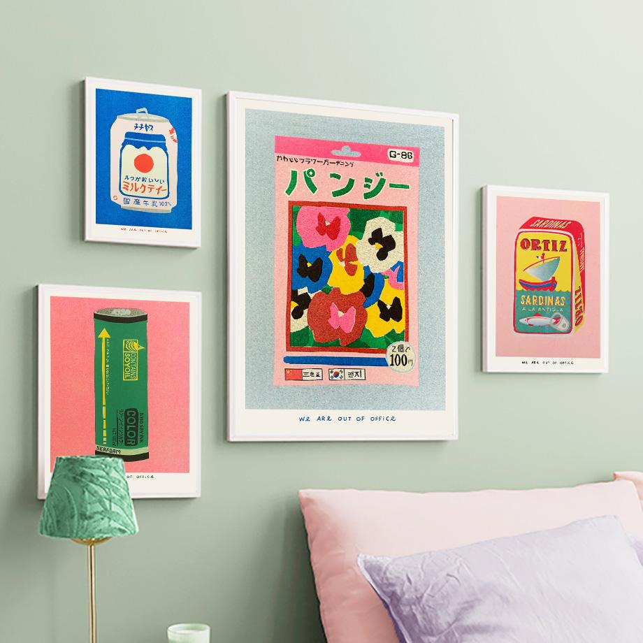 Japanese Juice Blossom Ink Canned Sardine Tomato Wall Art Painting Nordic Abstract Posters and Prints Pictures Living Room Decor