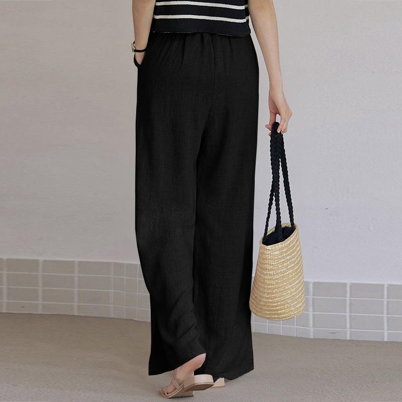 Spring and Summer New Cotton Hemp Loose Elastic Waist Women's Wide Leg Pants