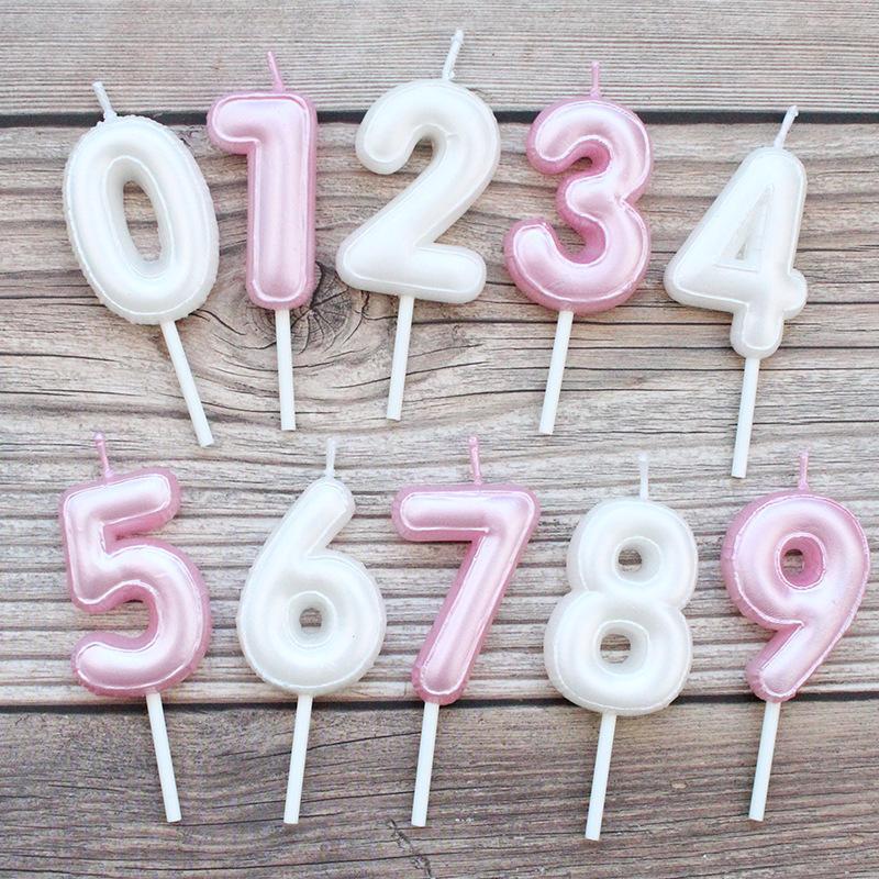 New Product Pearlescent Digital Birthday Candles 0-9 Baking Party Decoration Pink White One-year-old Cake Candles