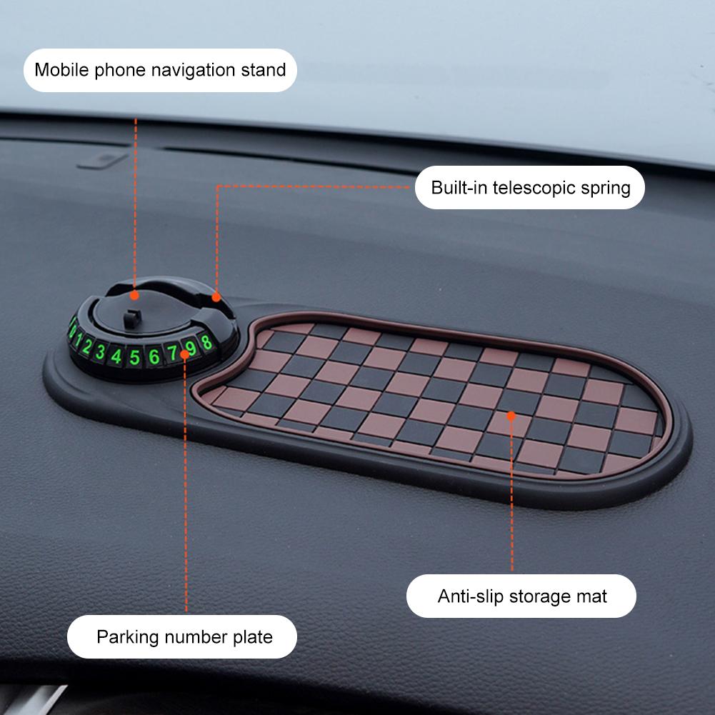 Car Dash Grip Pad with Parking Numbe Plate 360 Degree Rotating Car Phone Holder Anti-Slip Car Cell Phones Keys Dashboard Mat