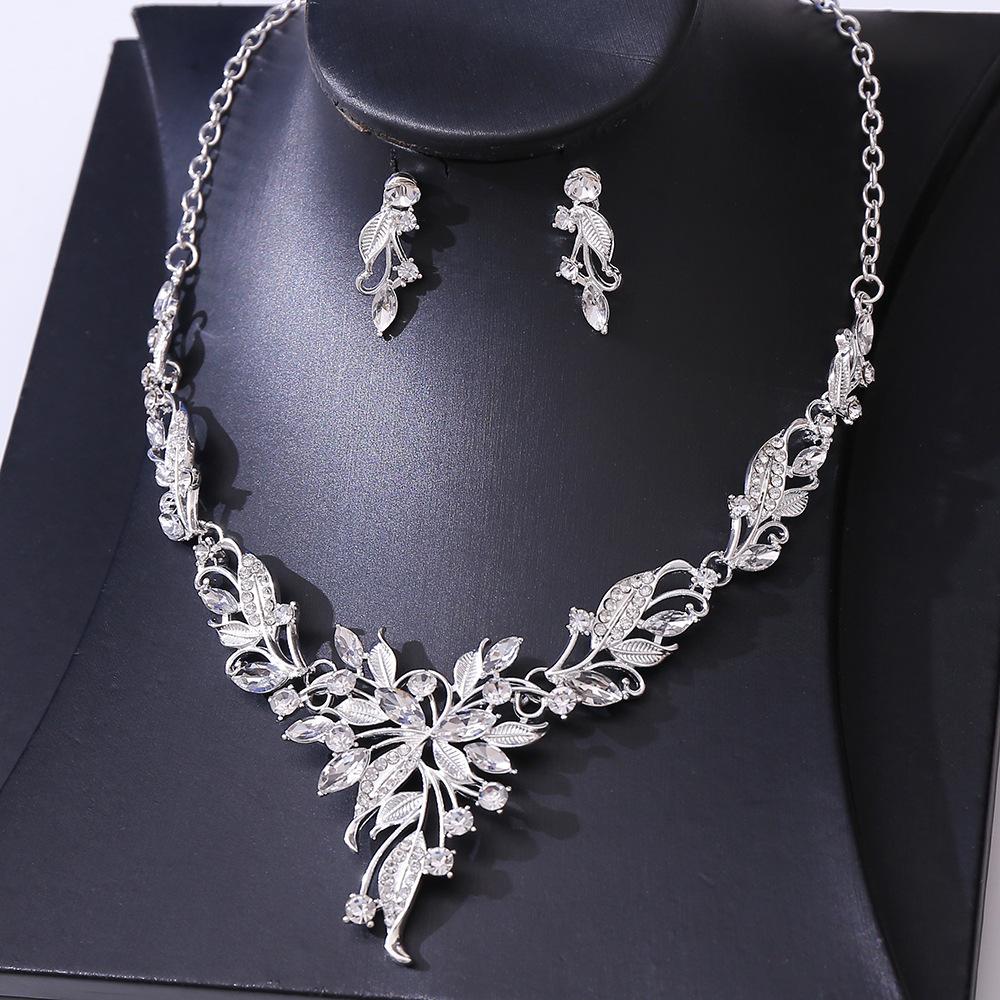 2026 Свадебные Аксессуары Ожерелье на Ключицы Серьги Комплект из Двух Предметов, Свадебное Ожерелье Лист Алмаз Аксессуары для Свадебного Платья 45CM