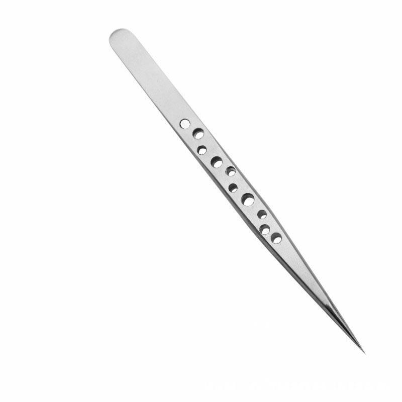 High Precision Stainless Steel Tweezers with Pointed Elbow for Electronic Mobile Phone Repair, DIY with Holes.