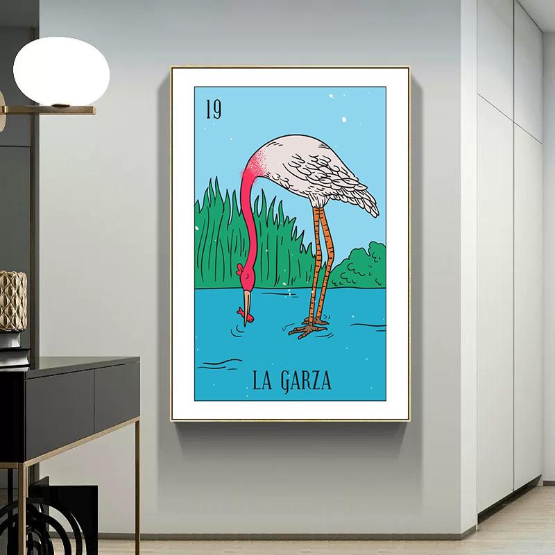 Abstraktní mexická loterie kreslený plakátový tisk plátno malba papoušek srdce severské nástěnné umění pro obývací pokoj domácí dekorace