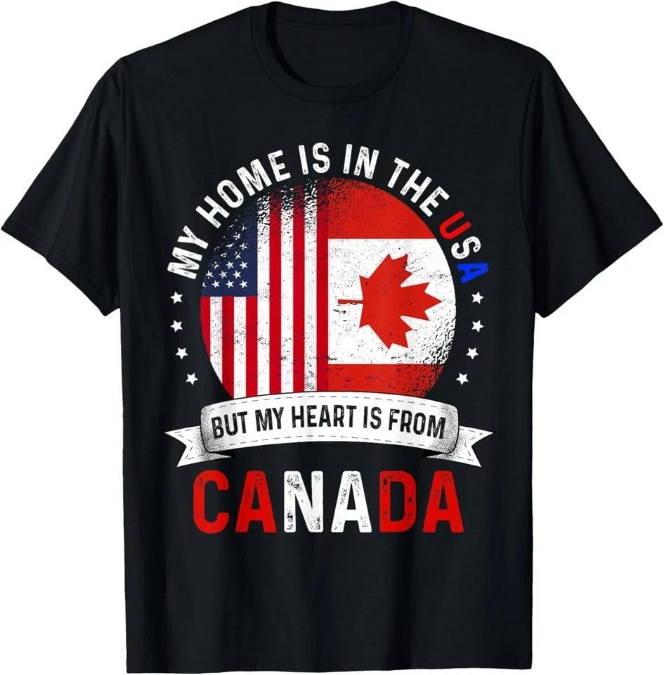 2025/Canadian American Patriot Heart Is From Canada Flag Unisex T-Shirt Unisex T-Shirt S