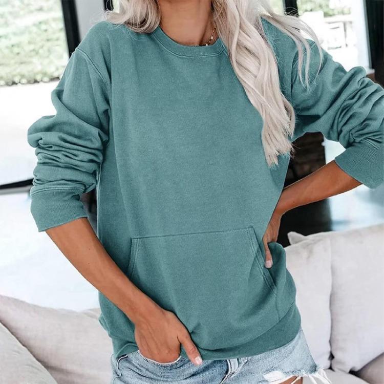 Floral Print Long Sleeve Blouse Women Casual Top with Pocket Pullover O Neck