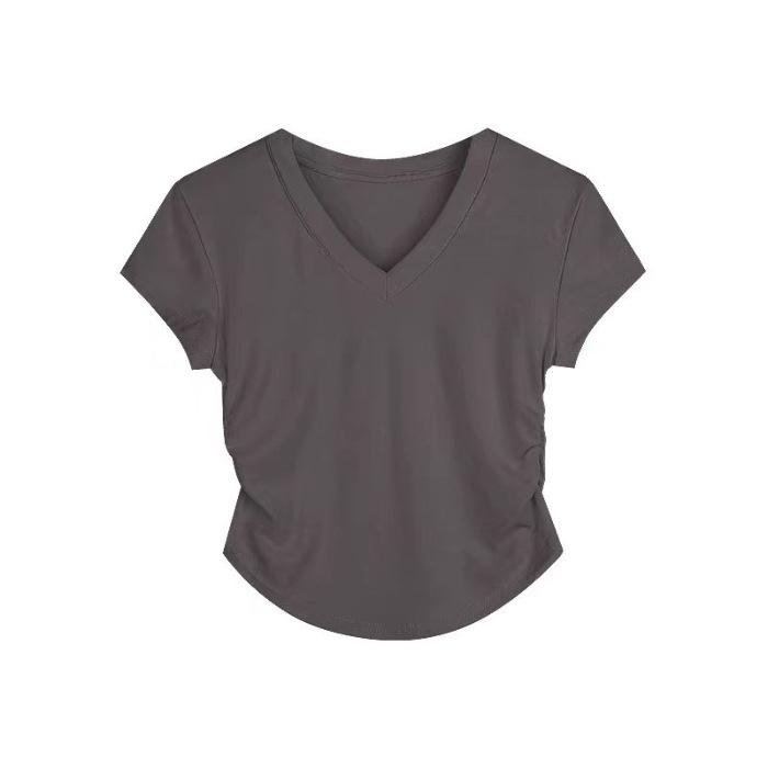 Letní francouzský pas design přední rameno krátký rukáv tričko dámské slim-fit krátké véčko spodní tričko, tenký top dámské oblečení