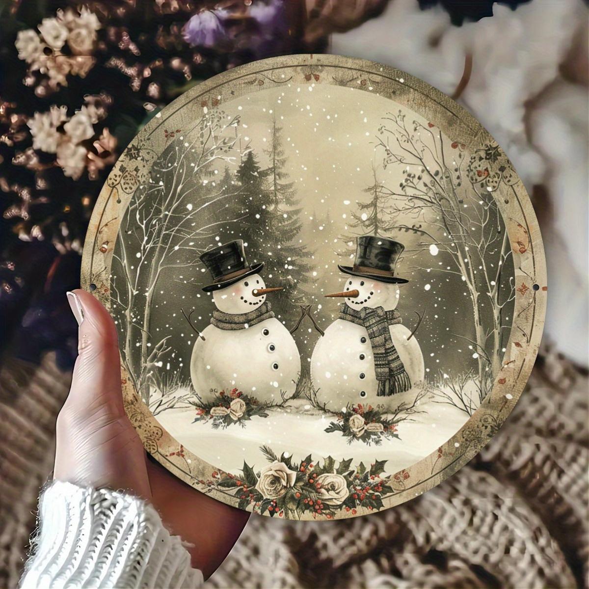 pc Rustic Snowman Vintage Aluminum Sign x inches Festive Christmas Smile Metal Wall Art for Indoor Outdoor Perfect f 20x20cm(8x8inch)