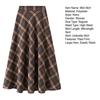 Women Midi Skirt Elastic High Waist Plaid Print Skater Skirt A-Line Large Hem