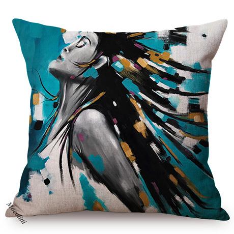 Beautiful Face Oil Painting Art Decorative Throw Pillow Case Funky Woman Portrait Cotton Linen Sofa Cushion Cover Cojines
