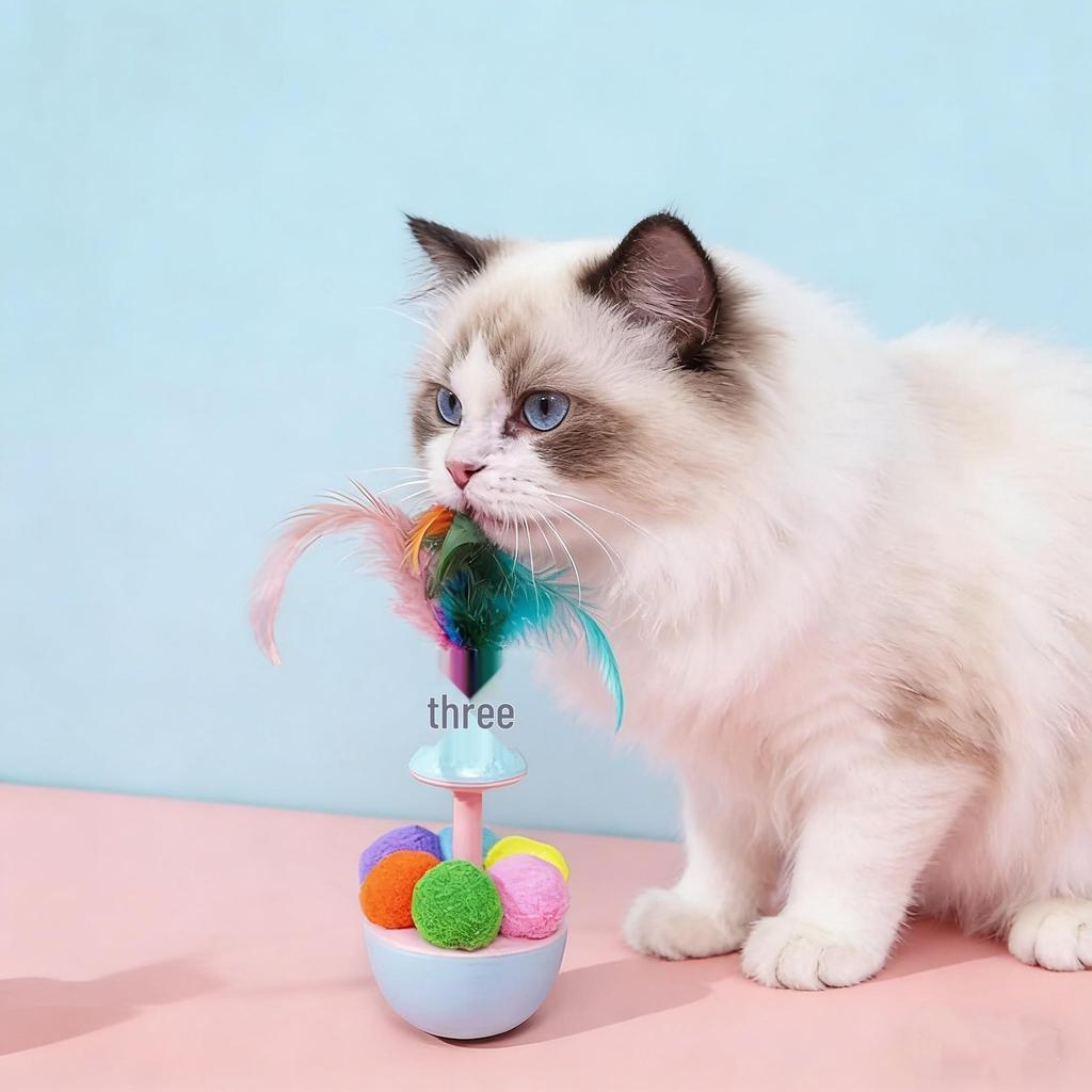Self-Amusement Cat Toy: Feather Ball, Roly-Poly, Scratch & Bite Resistant, Teaser Stick for Kittens