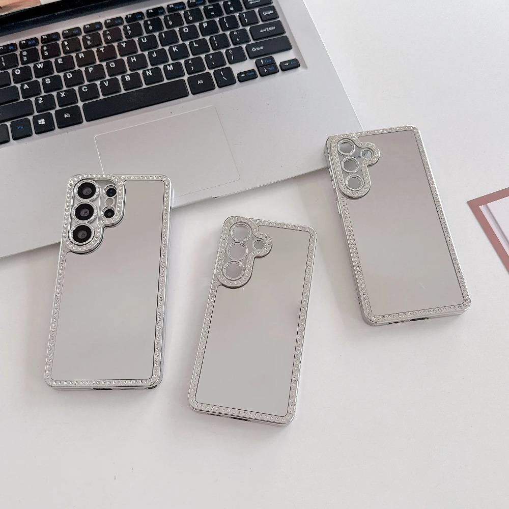 Luxury Plating Diamond Make Up Mirror Phone Case For Samsung S26 S25 S23 S24 Ultra Plus Acrylic Shockproof Makeup Mirror Cover