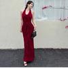 Elegant red neck sling dress for women's summer new Spice Girl sexy backless temperament waist dress