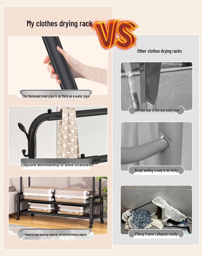 Floor-Standing Foldable Clothes Rack: Multifunctional Hanger for Bedroom & Dorm Drying Needs