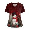 Women's Short Sleeved Christmas Printed V-neck Buttonable Side Slit Top T-shirt